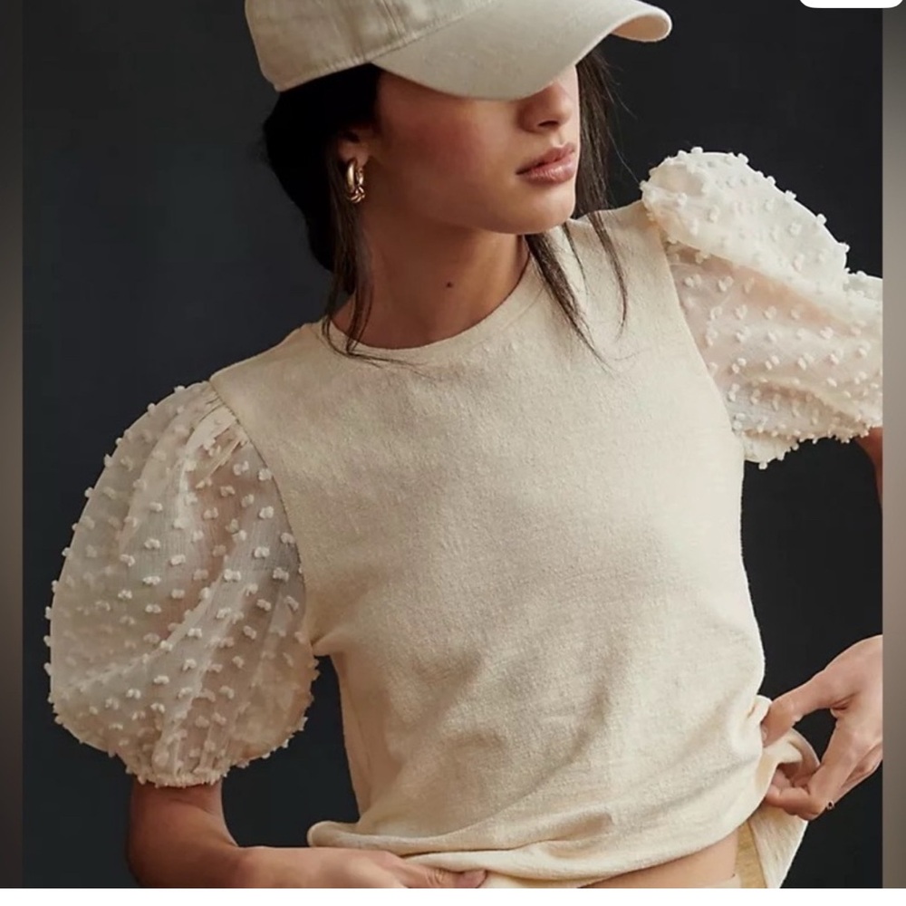 Anthropologie Cream Puff Sleeve Blouse